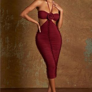 Oh Polly Cut Out Midaxi Dress in Red (Never Worn)